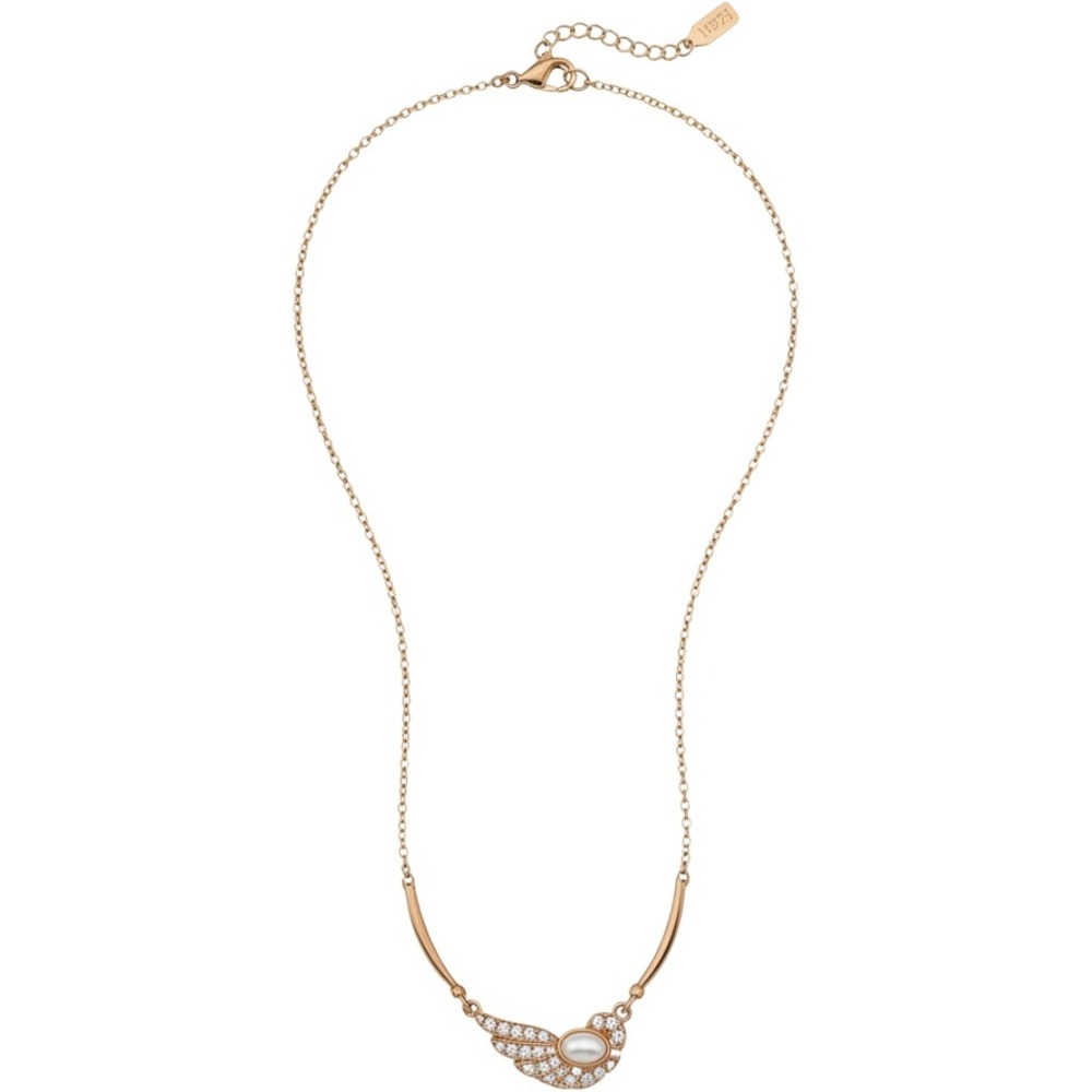 1928 Jewelry Gold Tone Angel Wing Faux Pearl Pendant Necklace Barrel Clasp NWT
